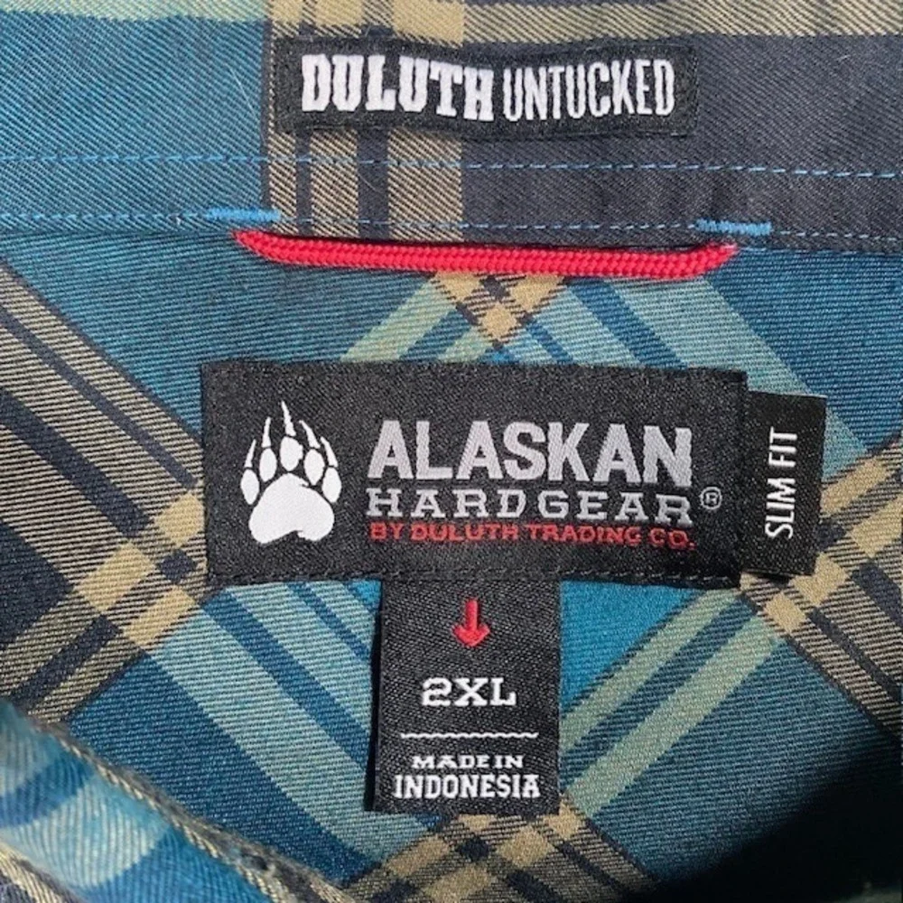 Alaskan Hardgear Duluth Trading Plaid Flannel Shirt‎ Mens 2XL Untucked Slim Fit